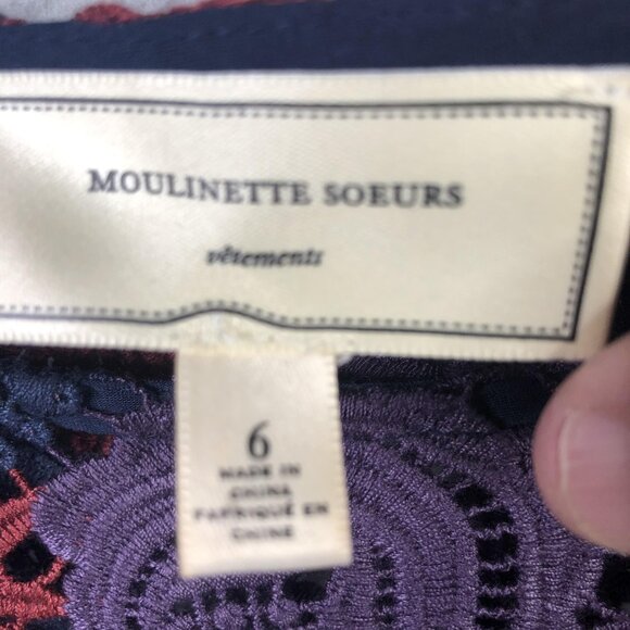 Moulinette Soeurs Dress Womens 6 Navy Floral Lace Long Sleeve Anthropologie - Picture 7 of 16